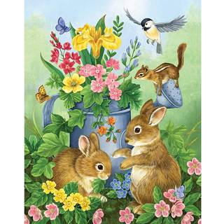 Bits and Pieces - 100 Piece Jigsaw Puzzle - A Touch of Spring af kunstner Jane Maday - Cute Bunnies - 100 PC Jigsaw