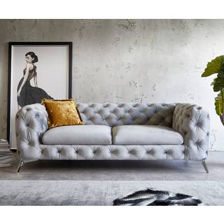 Couch Corleone 225x97 cm Samt Grau 3-Sitzer Sofa