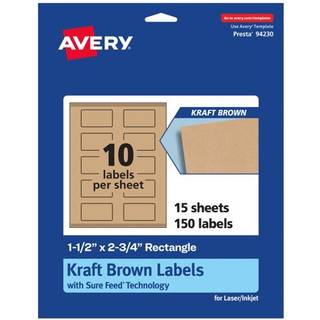 Avery Kraft Brown Rectangle Labels With Sure Feed 1.5 """" X 2,75 """" 150 Kraft Brown Labels Print-to-the-Edge Laser/Inkjet Printable Labels