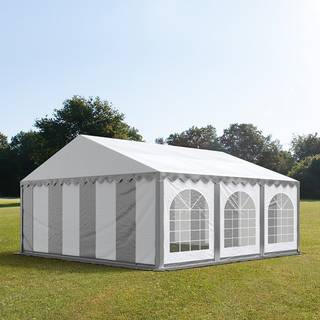 6x6m, Partytelt, PVC-teltdug, grå-hvid, med bundramme - (7159)