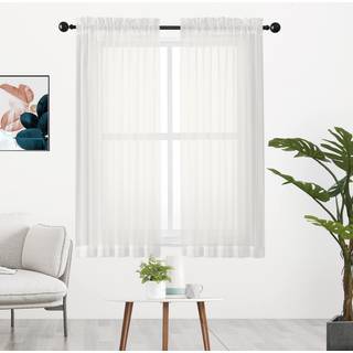 Chyhomenyc Sheer Curtains 63 tommer længde 2 paneler Kort vinduesgardin gardiner Semi gennemsigtig Voile stanglomme gardiner til køkken spisestue