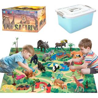 Bolzra safari dyr figurer leget?j med aktivitetsspil mat & tr?er realistisk plast jungle vilde zoo dyr figurer leges?t med elefant giraff l?ve go