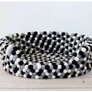 Hundeseng L 80x60x20 cm uld sort hvid