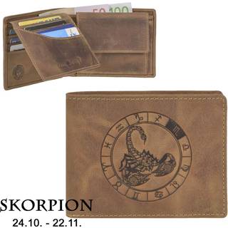 Geldbörse Leder 12x9cm "Vintage" mit Sternzeichen Skorpion 1705 | Greenburry.de