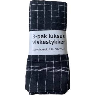 Viskestykke 50 x 70 cm, sort m/hvide tern, 3-pak