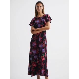 Reiss Leni Monteret Blomster Tryk Midi KjoleEU 34 (UK 6)