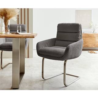 Freischwinger Abelia-Flex mit Armlehnen Bouclé Grau Freischwinger flach Edelstahl - Grau, Silber