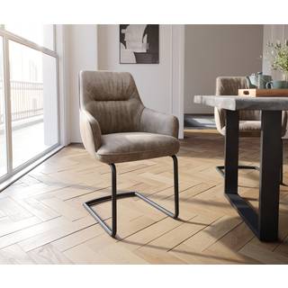 Freischwinger Zelia-Flex mit Armlehnen Mikrofaser Taupe Vintage Freischwinger rund Schwarz Taschenfederkern - Taupe, Schwarz