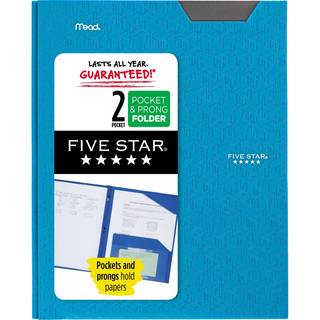 Femstjernet 2 Pocket Folder Stay-Put Folder Plastikfarvede mapper med lommer og spids fastg?relseselementer til 3-ringbindere 8-1/2 x 11 """" Tidew