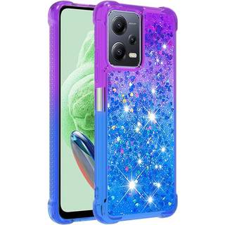 SKALO Xiaomi Redmi Note 12 5G Kvicksand Glitter Hjerter TPU Cover - Lilla-Blå