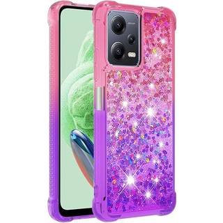 SKALO Xiaomi Redmi Note 12 5G Kvicksand Glitter Hjerter TPU Cover - Pink-Lilla
