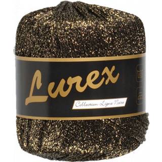 Lammy Lurex 16 Sort guld Indhold: 100% polyester Vægt/længde: 25 g = ca. 160 meter Anbefalede pinde: 3.50 - 4.50 mm Strikkefasthed: 10 x 10 cm = 30 m x 36 p Vask: Maskinvask 60º.