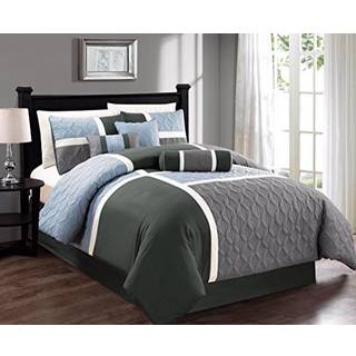 Chezmoi Collection 7-delt quiltet patchwork dyne s?t (California King Gray/Charcoal/Blue)