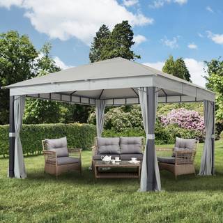 4x4m, havepavillon, inkl. 4 sidegardiner, stone - (300175)