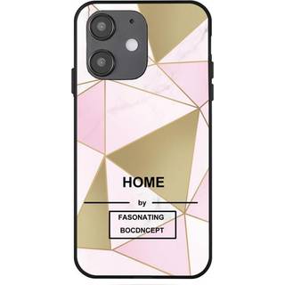 iPhone 12 Mini Cover med Print - Geometri - Lyserød / Guld