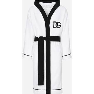 Dolce&Gabbana Casa Bath Linens - Hooded bathrobe with D&G logo, white in WHITE Terrycloth - 100% cotton