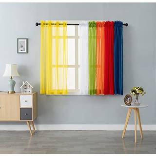 WPM 6 Stykke Regnbue Sheer Window Panel Farverig baggrund Lyse gardiner indstillet til legerums planteskoler sovev?relse og mere lime orange r?d