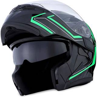 1Storm Motorcykel Modul?r fuld ansigtshjelm Flip op Dual Visor Sun Shield: HB89 Arrow Green