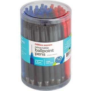 Office Depot Udtr?kkelige kuglepenne med greb mellem punkt 1,0 mm sort/bl?/r?de t?nder sort/bl?/r?d bl?kspakke p? 50