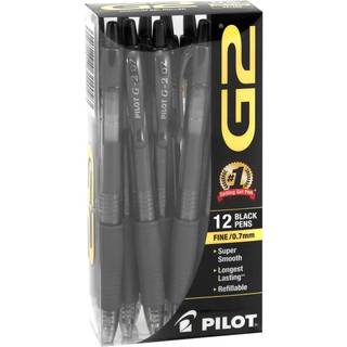 Pilot G-2 udtr?kkeligt fint punktgelbl?kpenner Fin punkt 0,7 mm sort t?nde sort bl?kpakke p? 12