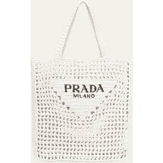 Prada Logo raffia tote bag - white - One Size