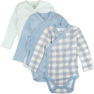 Honestbaby 3-Pack lang?rmet side-snap kimono bodysuits organisk bomuld til sp?dbarn baby drenge piger unisex bl? malet buffalo check 6-9 m?neder