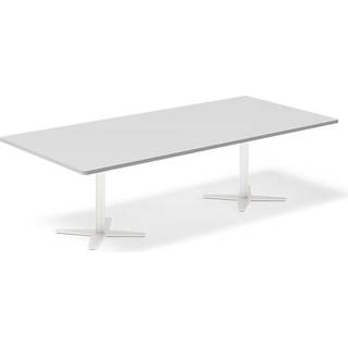 Office konferencebord rektangulært 260x120cm lysgrå med hvid stel