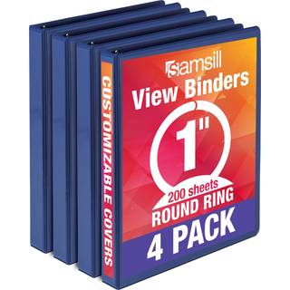 Samsill Economy 1,5 tommer 3 Ring Binder lavet i USA Round Ring Binder Perpaseret klar visning Dæk Blue 4 Pack (MP48553)