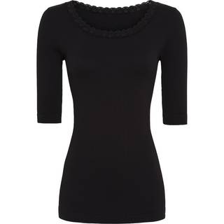 Tim & Simonsen - Frida rib t - shirt m/ blondekant K/Æ - sort