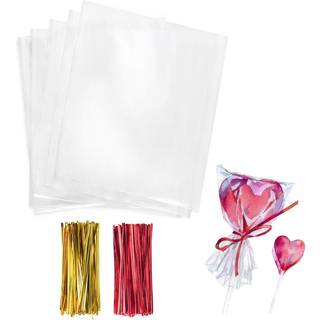 Morepack 3x4 inches klare cellofanposer 200 stk. OPP plastik tasker med 200 twist -bånd til gaveindpakning emballage slikkepind slik dessert cake