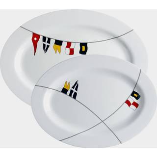 Serveringsfade i melamin Marine Business Regata, hvid/mønstret, 2 dele