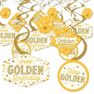 Stor prik af lykke Golden fødselsdag - Tillykke med fødselsdagsfest Hanging Decor - Party Decoration Swirls - Sæt på 40