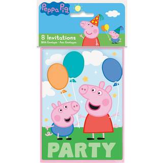 Dejlige multicolor peppa gris rektangul?re papirkort invitationer - 8 t?ller | Unik stilfuld og i?jnefaldende design - perfekt til b?rns fester