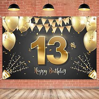Hamigar 6x4ft Happy 13 -?rs f?dselsdagsbanner Baggrund - 13 ?r gammel f?dselsdagsdekorationsfest Forsyninger til piger drenge - sort guld