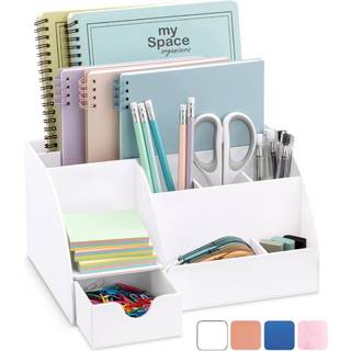 Office Desk Organizer White Acrylic med skuffe 9 rum alt sammen i et kontorartikler og cool skrivebord tilbehør Organizer Pen Holder Forbedrer di