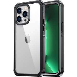 iPhone 14 Pro Hybrid Håndværker Cover m. Skærmbeskyttelse i Glas - Gennemsigtig / Sort