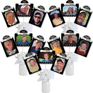 Stor prik af lykke Voksen 60 -?rs f?dselsdag - Guld - Billedfest Billede Centerpiece Sticks - Fotobord Toppers - 15 stykker