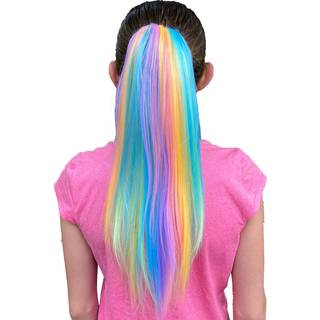 Mit hår Popz Deluxe Synthetic Fiber Ponytail Hair Extensions | Varme- og flokresistent farvede hårforlængelser til børn | Let at fastgøre hesteha