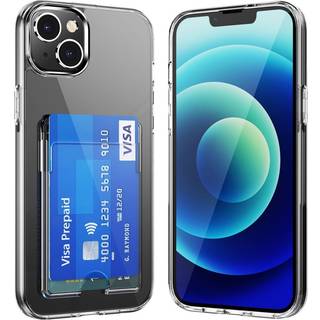 iPhone 14 Hybrid Plastik Bagside Cover m. Kortholder - Gennemsigtig