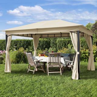 3x4m, havepavillon, inkl. 4 sidegardiner, champagnefarvet - (300181)