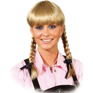 Mørkblond paryk med fletninger
