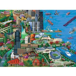 Bit og stykker - 1000 stykker puslespil for voksne - Chicago City View - 1000 PC Millennium Park Jigsaw af kunstneren Joseph Burgess