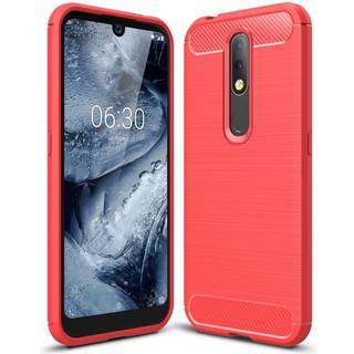 Nokia 4.2 Plastik Bagcover Carbon Tekstur -  Rød