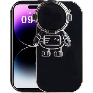 iPhone 14 Pro Fleksibel Plastik Bagside Cover m. 3D Astronaut Figur og Kamera Beskyttelse - Sort / Guld
