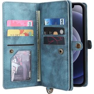 iPhone 12 / 12 Pro MEGSHI PU Læder Flip Cover m. Magnetisk Kortholder - Blå