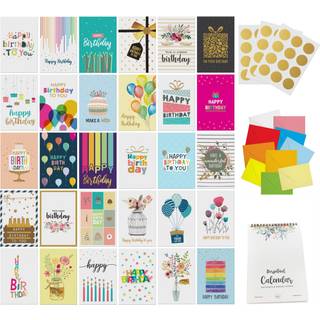 Dessie 30 Unik tillykke med f?dselsdagskort - 30 guldfolie f?dselsdagskort bulk med besked inde i 32 hvide og farvede konvolutter evige f?dselsda