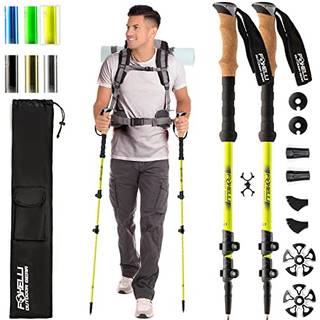 Foxelli Trekking Poles - 2 -PC -pakke Sammenfoldelig letvægts vandreture Stærke fly Aluminium Justerbare gåstænger med naturlige korkgreb og 4 sæ