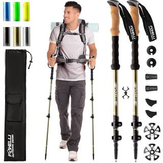 Foxelli Trekking Poles - 2 -PC -pakke Sammenfoldelig letv?gts vandreture St?rke fly Aluminium Justerbare g?st?nger med naturlige korkgreb og 4 s?