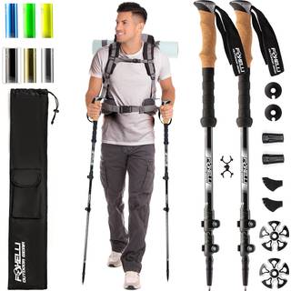 Foxelli Trekking Poles - 2 -PC -pakke Sammenfoldelig letv?gts vandreture St?rke fly Aluminium Justerbare g?st?nger med naturlige korkgreb og 4 s?
