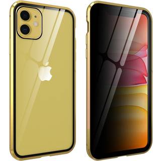iPhone 11 Magnetisk Metal Cover m. Glasforside & Bagside m. Privacy Glass - Sort